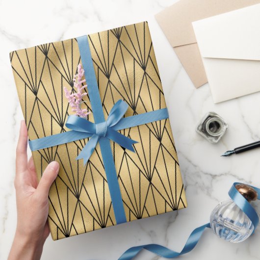 Kunst deco goudzwart betegeld patroon cadeaupapier (Geschenken)