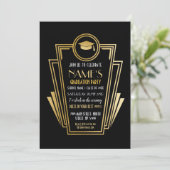 Kunst Deco Graduation Party Gold Invite Gatsby uit Kaart (Staand voorkant)