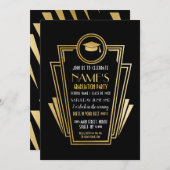 Kunst Deco Graduation Party Gold Invite Gatsby uit Kaart (Voorkant / Achterkant)