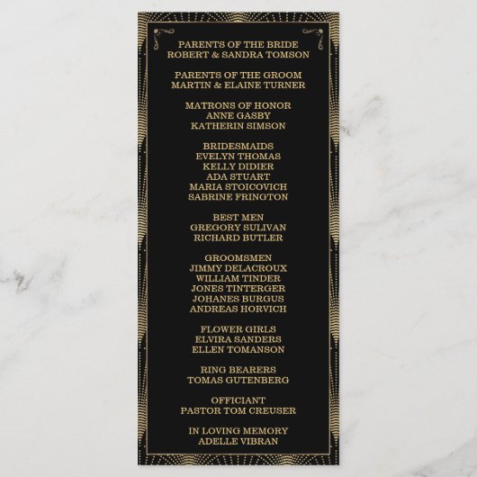 Kunst Deco Great Gatsby Wedding Programme voor het Programmakaart (Achterkant)