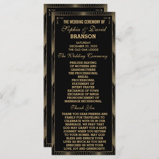 Kunst Deco Great Gatsby Wedding Programme voor het Programmakaart (Voorkant / Achterkant)