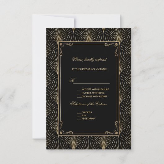 kunst Deco Great Gatsby Wedding RSVP Kaartje (Voorkant)
