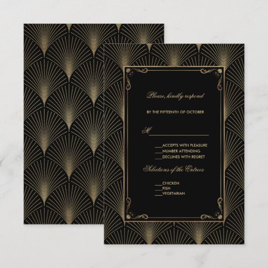 kunst Deco Great Gatsby Wedding RSVP Kaartje (Voorkant / Achterkant)