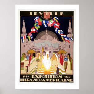  kunst deco Hispano-Amerikaanse expo Sevilla Poster