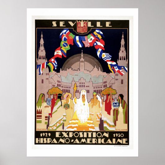 kunst deco Hispano-Amerikaanse expo Sevilla Poster (Voorkant)