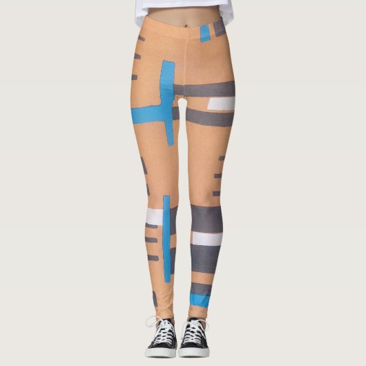  Kunst Deco Jazz Pochoir, Geometrisch Patroon Leggings (Voorkant)