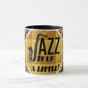 Kunst deco jazz saxophone zwarte goudmuziek mok
