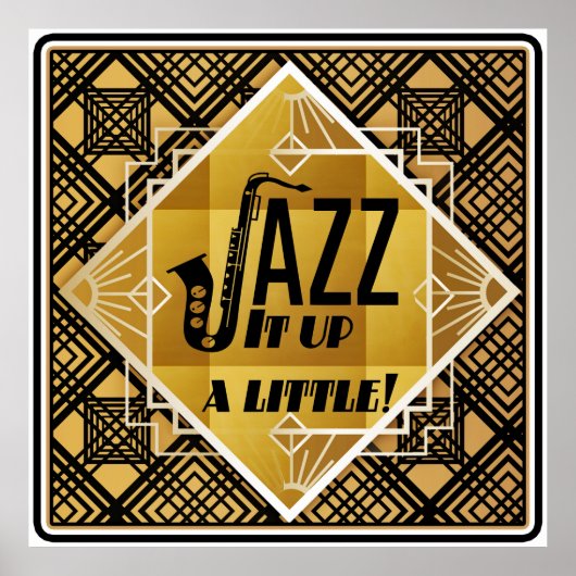 Kunst deco jazz saxophone zwarte goudmuziek poster (Voorkant)