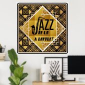 Kunst deco jazz saxophone zwarte goudmuziek poster (Thuiskantoor)