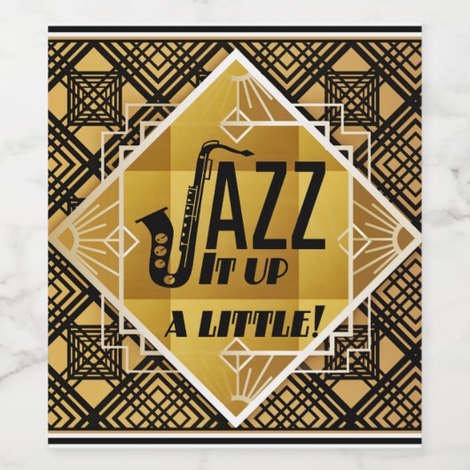 Kunst deco jazz saxophone zwarte goudmuziek wijn etiket (Enkel label)