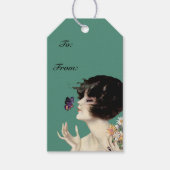  Kunst Deco Lady Butterfly  bloemen Cadeaulabel (Voorkant)