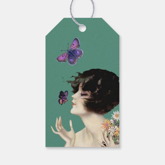  Kunst Deco Lady Butterfly  bloemen Cadeaulabel (Achterkant)