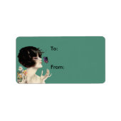 Kunst Deco Lady Butterfly bloemen Etiket (Voorkant)