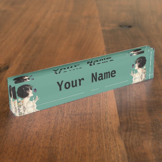  Kunst Deco Lady Butterfly  bloemen Naambordje (Zijkant)