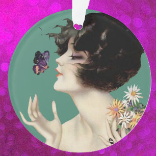  Kunst Deco Lady Butterfly  bloemen Ornament
