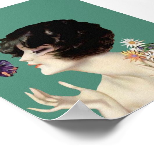  Kunst Deco Lady Butterfly  bloemen Poster (Hoek)