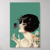 Kunst Deco Lady Butterfly  bloemen Poster (Voorkant)
