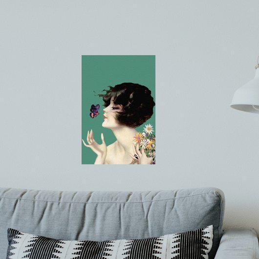 Kunst Deco Lady Butterfly bloemen Poster