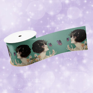  Kunst Deco Lady Butterfly  bloemen Satijnen Lint