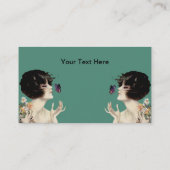  Kunst Deco Lady Butterfly  bloemen Visitekaartje