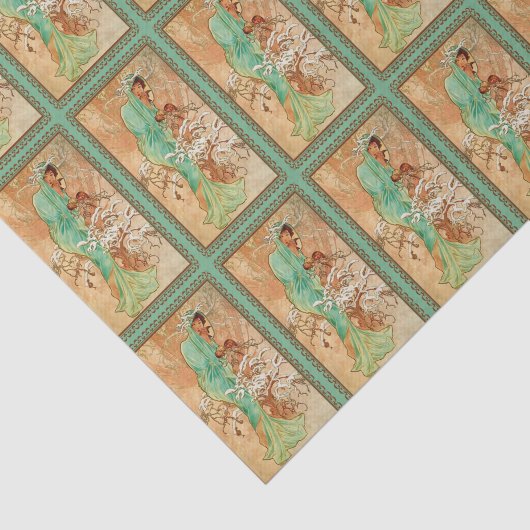 Kunst Deco Lady Green Golden Tree Tissuepapier (Detail)