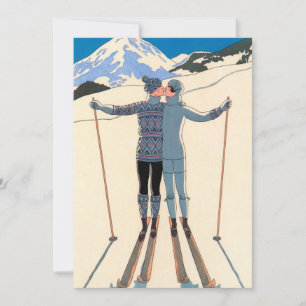  kunst Deco Love Kiss Skis Snow Save the Date