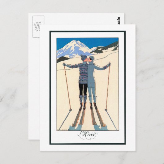 Kunst Deco, Lovers in Snow door George Barbier Briefkaart (Voorkant / Achterkant)