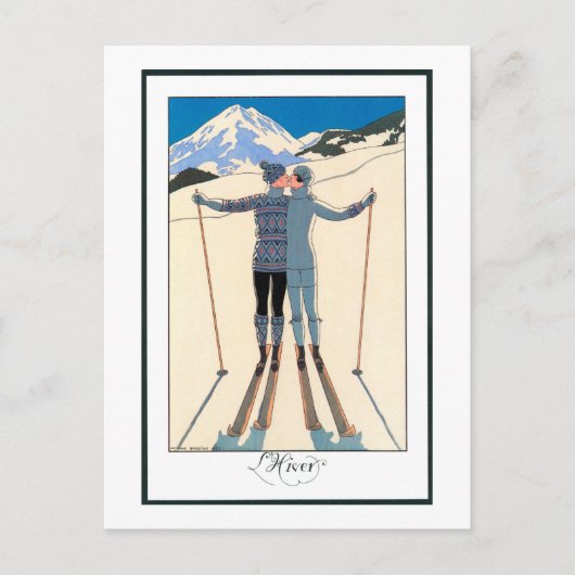 Kunst Deco, Lovers in Snow door George Barbier Briefkaart (Voorkant)