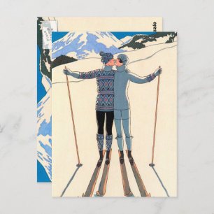  Kunst Deco, Lovers in Snow door George Barbier Briefkaart