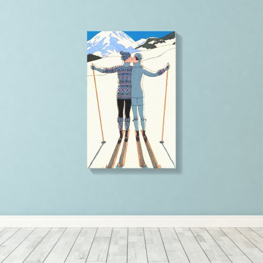  Kunst Deco, Lovers in Snow door George Barbier Canvas Afdruk (Insitu (Houten vloer))