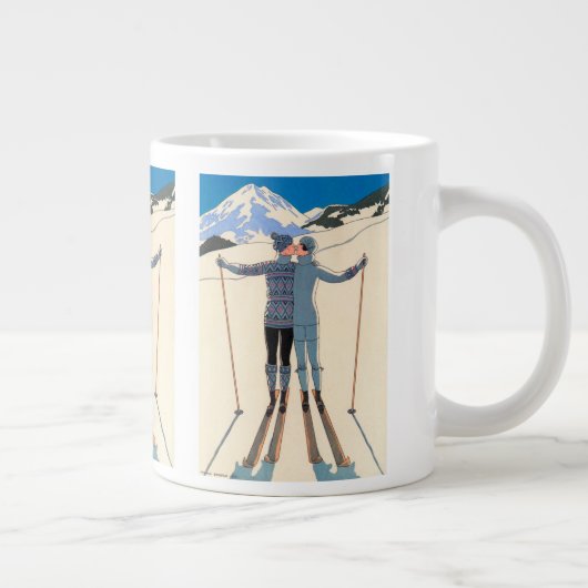 Kunst Deco, Lovers in Snow door George Barbier Grote Koffiekop (Rechts)