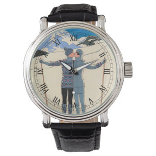  Kunst Deco, Lovers in Snow door George Barbier Horloge