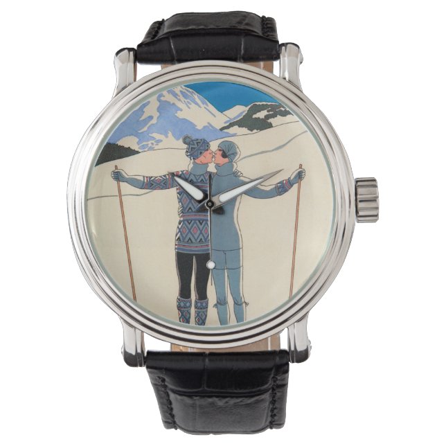  Kunst Deco, Lovers in Snow door George Barbier Horloge (Voorkant)