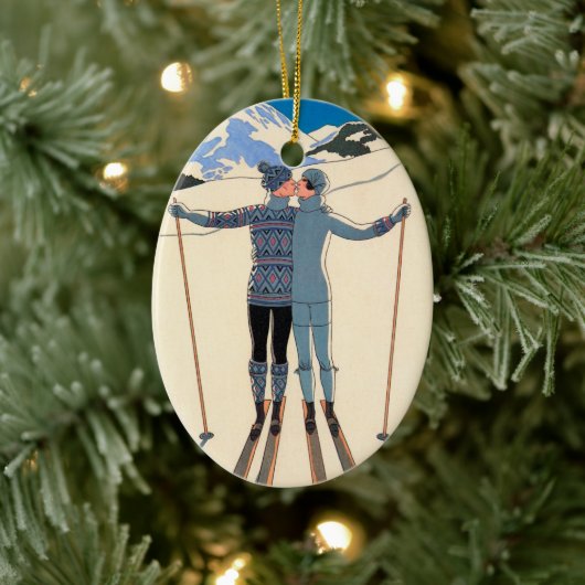 Kunst Deco, Lovers in Snow door George Barbier Keramisch Ornament (Boom)