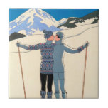 Kunst Deco, Lovers in Snow door George Barbier Tegeltje<br><div class="desc">illustratiekunst deco liefde en romance ontwerp met een man en een vrouw die zoenen op de skipistes van een mooi oord. Een jong koppel op vakantie kus op een sneeuw bedekte berg in de winter. L'Hiver (ook bekend als Winter: Lovers in the Snow) van kunstenaar George Barbier,  1925.</div>