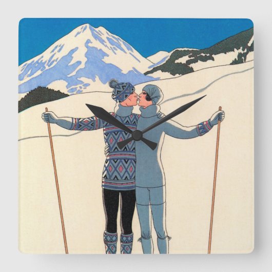  Kunst Deco, Lovers in Snow door George Barbier Vierkante Klok (Voorkant)