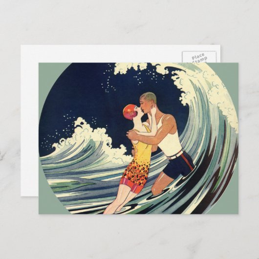  Kunst Deco, Lovers Kiss bij het strand Briefkaart (Voorkant / Achterkant)