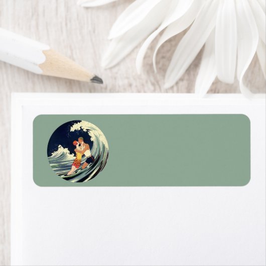  Kunst Deco, Lovers Kiss bij het strand Etiket (Insitu)