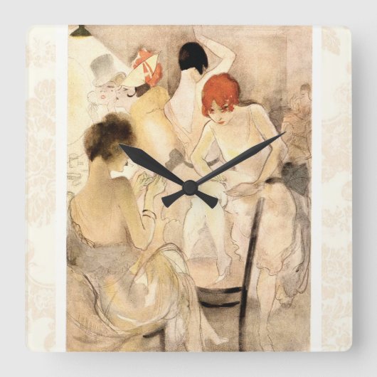 Kunst Deco ~ Meisjes in de kleedkamer Vierkante Klok (Voorkant)