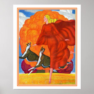 Kunst deco met grijshonden afdrukken 16x20 poster