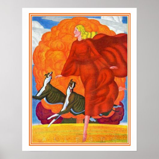 Kunst deco met grijshonden afdrukken 16x20 poster (Voorkant)