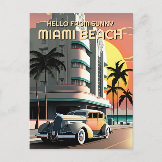 Kunst Deco Miami Beach Ocean Drive Sunset Briefkaart (Voorkant)