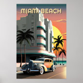 Kunst Deco Miami Beach Ocean Drive Sunset Poster (Voorkant)