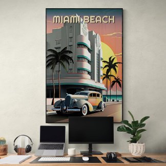 Kunst Deco Miami Beach Ocean Drive Sunset Poster