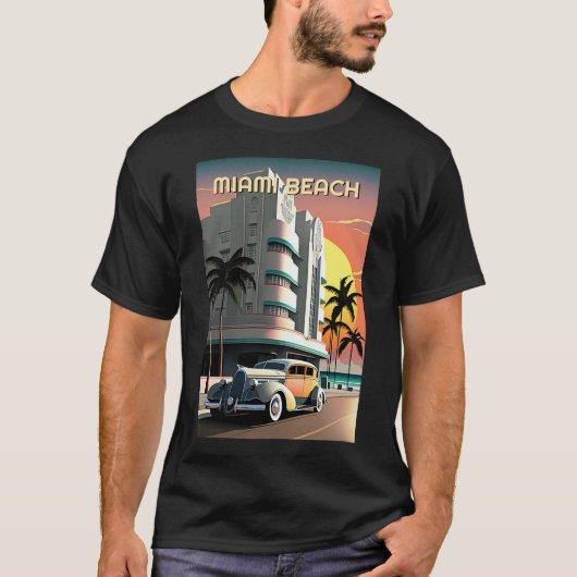 Kunst Deco Miami Beach Ocean Drive Sunset T-shirt (Voorkant)