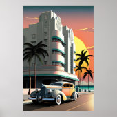 Kunst Deco Miami Beach Ocean Drive zonsondergang Poster (Voorkant)