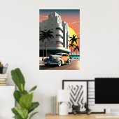 Kunst Deco Miami Beach Ocean Drive zonsondergang Poster (Thuiskantoor)