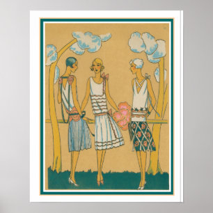 Kunst Deco Mode Schets 1930 Poster