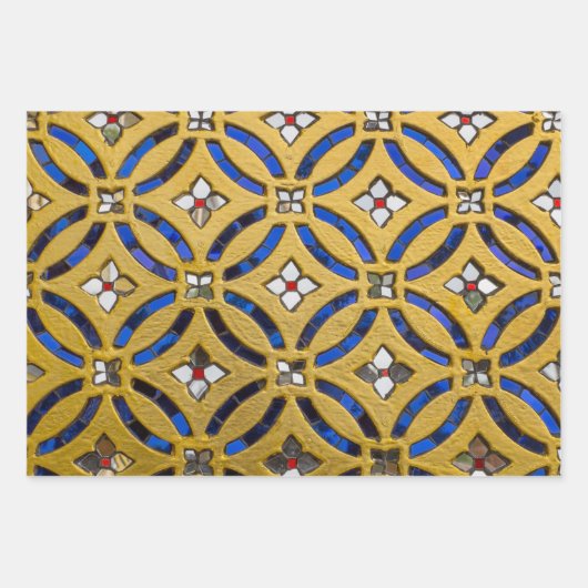  Kunst Deco Mosaic Tiled Gold en Blue Inpakpapier Vel (Voorkant)