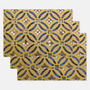  Kunst Deco Mosaic Tiled Gold en Blue Inpakpapier Vel